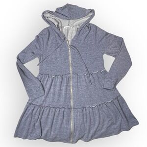 Tiered Trapeze Hoodie Women's M Blue Zip Sweatshirt Top Chris & Carol Cozy